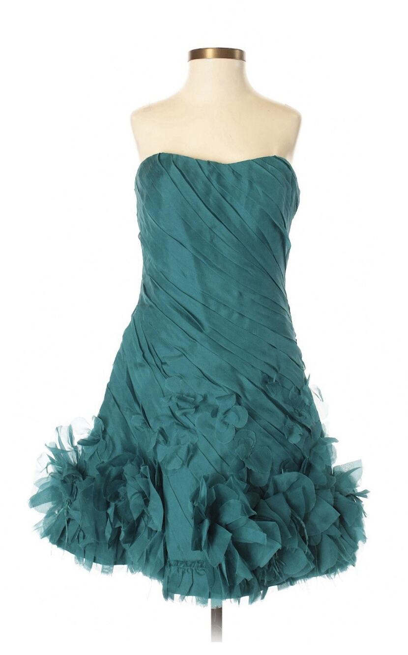 Theia Teal Strapless Silk Cocktail Sweetheart Mini Dress 2 Prom Homecoming Party